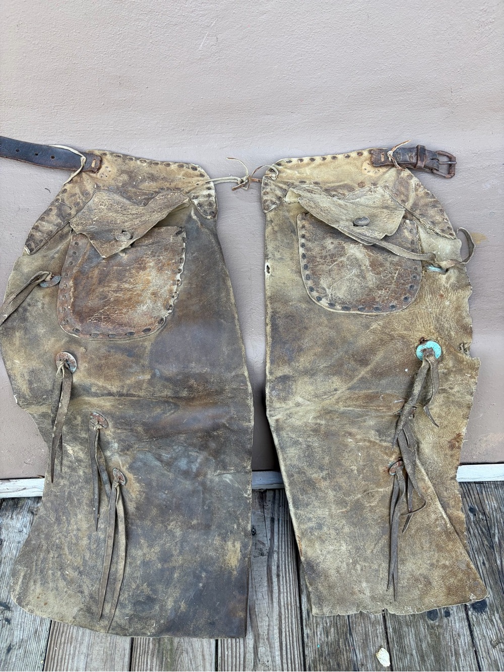 Vintage Distressed Leather Chaps - Brown